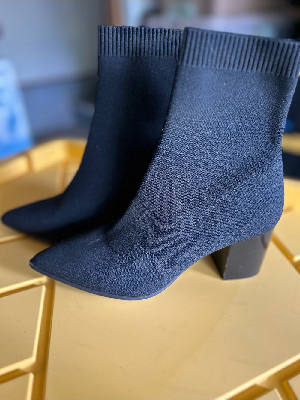Women's Black Knit Sock Booties with Block Heel